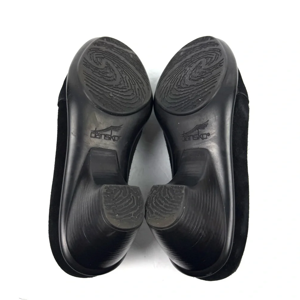 Dansko Raphael Shoes 40‎ Black Suede Leather Slip On Clog Wedge Work Classic